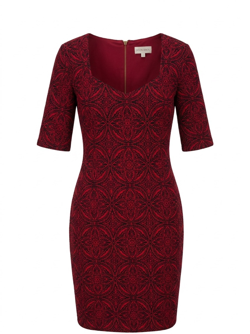 Bisou Bisou Michele Bohbot Women’s Size 10 Red Black Jacquard Sheath Dress